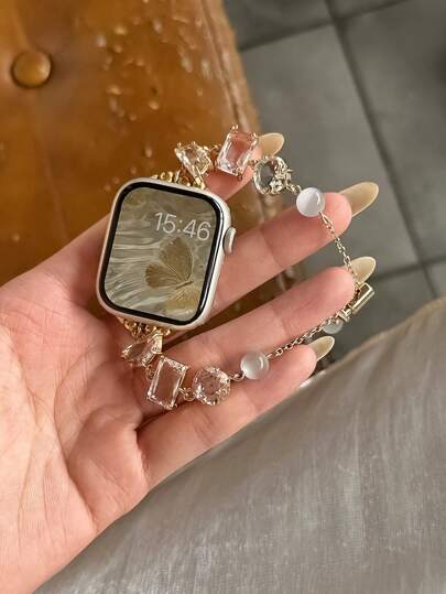 1 件奢华宝石镶嵌金属手链表带兼容 Series 11/10/9/8、Watch 7、 SE/6/5/4、 Ultra1/2/3 45 毫米 46 毫米 49 毫米 42 毫米 41 毫米 40 毫米 38 毫米（仅表带）