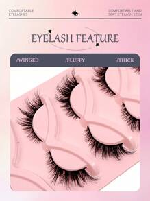 Asiteo 5 Pairs Cat Eye False Eyelashes, Soft Black Band, 3D Natural False Lashes, Fluffy Soft Criss-Cross Cartoon Lashes, Thin Natural Eyelash Extensions Makeup - 眼尾拉長款 - 查看 4