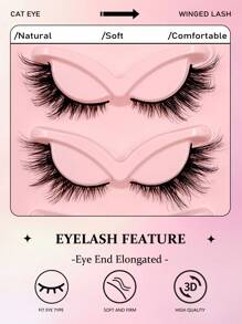 Asiteo 5 Pairs Cat Eye False Eyelashes, Soft Black Band, 3D Natural False Lashes, Fluffy Soft Criss-Cross Cartoon Lashes, Thin Natural Eyelash Extensions Makeup - 眼尾拉長款 - 查看 2