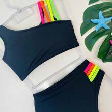 Beach Cover-Up Children's Pareo + Bikini Girls Swimsuit Summer Fashion - 黑色 - 查看 4