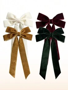 4 Pcs Per Set Velvet Hair Bow For Women, Velvet Bow Hair Clips, Beige Khaki Burgundy Black Ribbon Bows For Hair Metal Clips, Hair Slide, Hair Barrettes