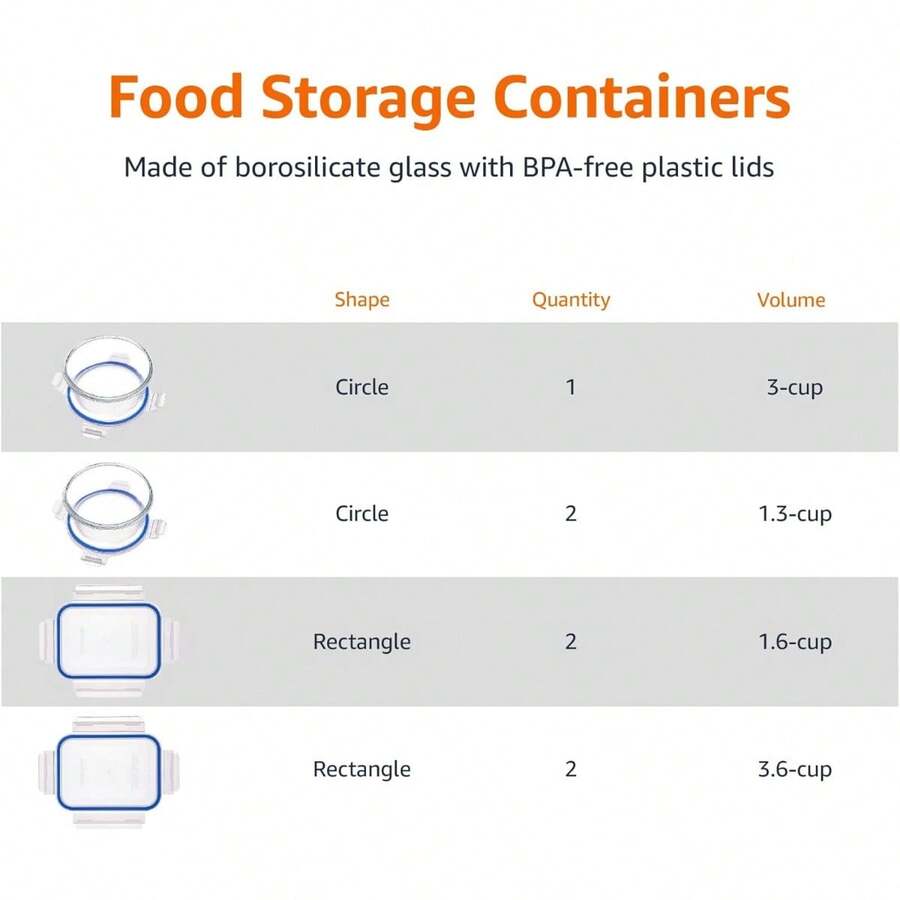 Airtight Glass Food Storage Container Set With & Locking Plastic Lids