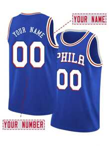 Spersonalizowana nazwa i numer Boyfriend Style męska haftowana koszulka koszykarska Philadelphia Blue okrągły dekolt spersonalizowana koszulka bez rękawów impreza gra trening zawody sportowe top DIY S-Xxl
