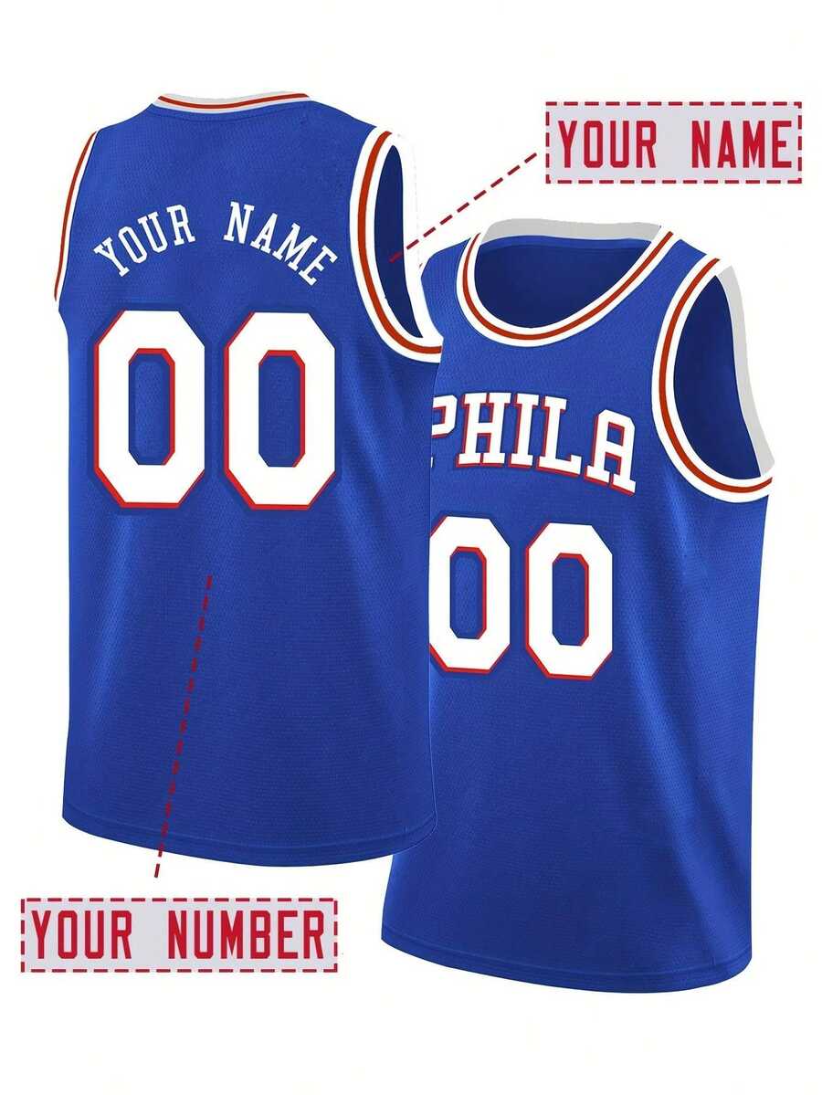 Spersonalizowana nazwa i numer Boyfriend Style męska haftowana koszulka koszykarska Philadelphia Blue okrągły dekolt spersonalizowana koszulka bez rękawów impreza gra trening zawody sportowe top DIY S-Xxl