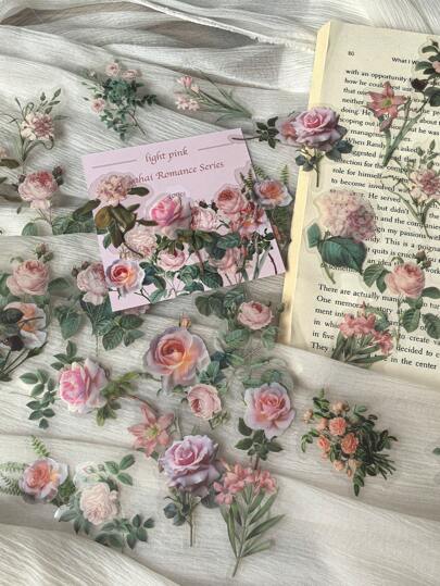 حزمة من 40 ملصق زهري زخرفي للكتب الفنية والمفكرات والمخططات