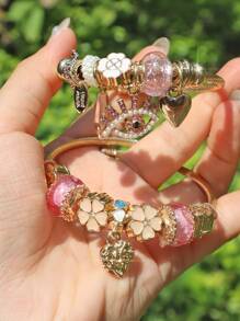 Vòng tay charm DIY hoa anh đào hồng Vòng tay charm mắt hồng Vòng tay charm vương miện vàng cổ điển & vòng tay charm trái tim DIY Valentine - Vàng - Xem 4