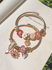 Vòng tay charm DIY hoa anh đào hồng Vòng tay charm mắt hồng Vòng tay charm vương miện vàng cổ điển & vòng tay charm trái tim DIY Valentine - Vàng - Xem 11