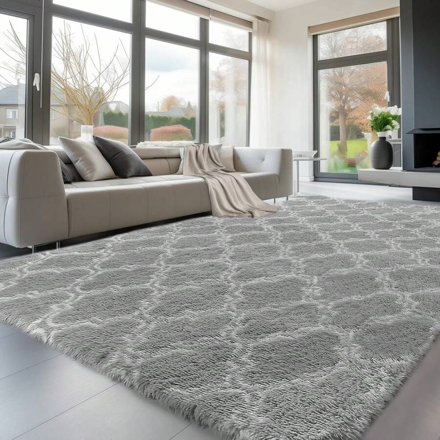 Treeboy Fluffy Area Rug Thick & Shaggy Carpet For Living Room & Bedroom Floor, Home Decor Anti-Slip Soft Carpet Floor Mat