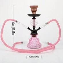 1 套全新小型双管水烟壶，无需电力，优雅的小型双管玻璃水烟壶，便携式水烟壶 - 均碼 - 查看 7