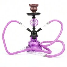 1 套全新小型双管水烟壶，无需电力，优雅的小型双管玻璃水烟壶，便携式水烟壶 - 均碼 - 查看 3