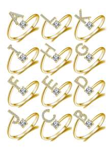 1pc Initials Letter A-Z Adjustable Ring For Women Sterling Silver Personalized Rings Fine Jewelry Birthday Gift