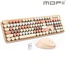 MOFII Combo clavier et souris sans fil MOFII, clavier sans fil rétro avec touches rondes, souris sans fil mignonne pour Windows, ordinateur, bureau, PC, ordinateur portable
