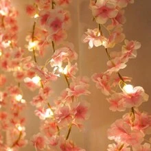 1 pièce Guirlande lumineuse de 2 m de fleurs de cerisier artificielles blanches, lumières décoratives de vigne de fleurs de cerisier rose toujours verte pour la décoration de fête d'anniversaire, mariage, événement et maison