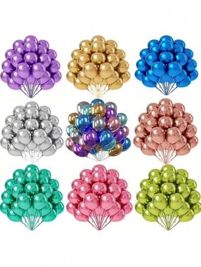 100/50 Pcs Party Balloons With Ribbon, 5inch(12.7cm) Chrome Metallic Balloons, For Wedding Decor, Birthday Party Decor, Anniversary Decor, Graduation Decor, Holiday Decor, Mother's Day Decor, Indoor Outdoor Decor, Home Decor, Room Decor,Christmas Decor, Ribbon Color Random,Balloon Lights,Wedding Essentials,Bday Decor