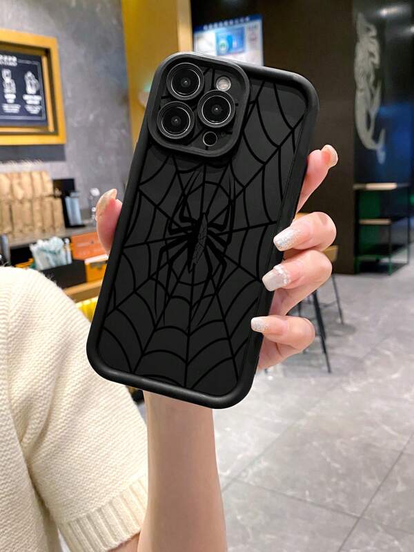 Ilumina tu iPhone con un estuche antirraídas simple y grueso compatible con iPhone, con un patrón de telaraña