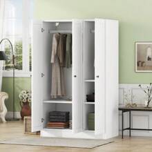 3-Door Shutter Wardrobe With Shelves, White