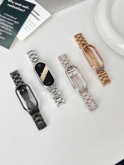 二合一实心不锈钢表带和保护壳适用于小米手环 3/4/5/6/7/8/9、红米手环 2，兼容 NFC/小米智能手环 9/8 Active