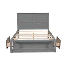 Full Size Platform Bed With Drawer On The Each Side And Shelf On The End Of The Bed, Gray - Gray+Pine as Pic - View 11