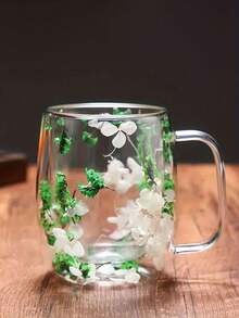 1 pieza Taza de vidrio de doble capa con gran capacidad para flores secas - Recipiente de vidrio hueco transparente para té y bebidas - Diseño floral único, elegante taza de vidrio de doble capa, apta para el hogar o regalos - transparente - Ver 6