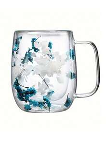 1 pieza Taza de vidrio de doble capa con gran capacidad para flores secas - Recipiente de vidrio hueco transparente para té y bebidas - Diseño floral único, elegante taza de vidrio de doble capa, apta para el hogar o regalos - transparente - Ver 9
