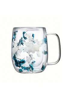 1 pieza Taza de vidrio de doble capa con gran capacidad para flores secas - Recipiente de vidrio hueco transparente para té y bebidas - Diseño floral único, elegante taza de vidrio de doble capa, apta para el hogar o regalos - transparente - Ver 7