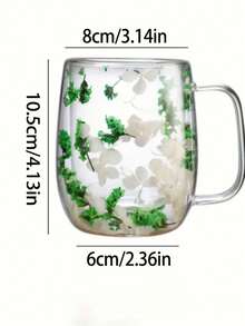 1 pieza Taza de vidrio de doble capa con gran capacidad para flores secas - Recipiente de vidrio hueco transparente para té y bebidas - Diseño floral único, elegante taza de vidrio de doble capa, apta para el hogar o regalos - transparente - Ver 10