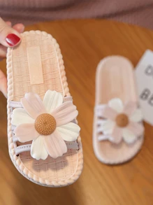 女孩时尚可爱花朵露趾拖鞋，透气轻便，适合室内家居穿着，四季皆宜