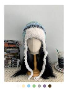 1 Mũ len bảo vệ tai mùa đông cho nữ, lót nhiệt, ấm áp, dày, thiết kế tua rua - Nhiều màu - Xem 7