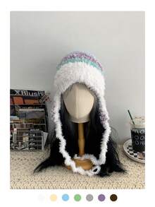 1 Mũ len bảo vệ tai mùa đông cho nữ, lót nhiệt, ấm áp, dày, thiết kế tua rua - Nhiều màu - Xem 6