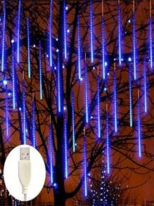 1pc 192 LED Meteor Shower Rain String Lights - Drop Icicle Snow Falling Raindrop Cascading Lights For Garden Wedding Party New Year Festivals, Valentine's Day Decorations, Solar Outdoor String Lights