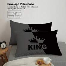 3件套特大号图案黑灰印花时尚床上用品套装，包含1个被套和2个枕套，涤纶面料，适用于特大号床、情侣床或单人床，适合成人卧室、情侣房和酒店使用。 - MMC-SJT0118 - 查看 6