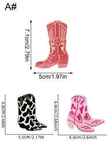 1 Set Of 3/6pcs Pink West Cowboy Shoes Embroidered Patches High Heels And Boots DIY Clothing Iron On Patches Sew Suitable For Backpacks, Jeans, Jackets, Hats, Decorative Accessory Cloth Stickers - Multicolor - View 7