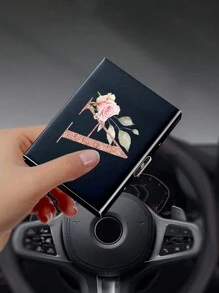 1pc - 6 Slots Ultra-Thin Card Holder, Rose Gold, Alphabet A-Z Pattern Wallet, ID & Credit Card Case, Minimalist Ultra-Slim Aluminum Alloy Metal Wallet, RFID Blocking Card Holder, Unisex - Black - View 6