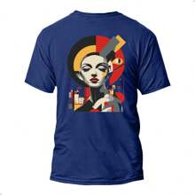 Camiseta Unissex Estampado Algodão Camisa Premium Malha Fresca Blusa Penteado Gola Redonda Tecido Leve - Azul Marinho - Visão 4