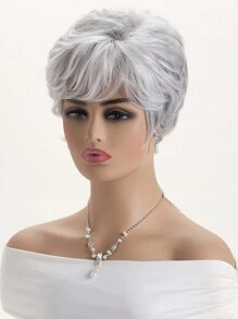 Women's Fashion Natural Fluffy Short Curly Mixed Grey 10-Inch Synthetic Fiber Wig With Side Bangs, Suitable For Daily Wear, Festivals, Costumes, Parties - 彩色 - 查看 5