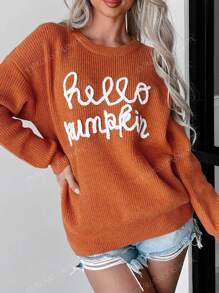 Pull-shirt ample avec slogan "Hello Pumpkin" et graphique pour le jour de Thanksgiving