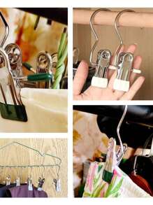 10个装不锈钢衣夹，洗衣挂钩挂夹，可调节金属裤架带夹子，靴架夹子，带钩洗衣钉，衣柜衣架整理夹，袜子毛巾夹，重型衣夹，散装衣架夹，适用于衣柜、旅行、裤子、袜子、手提包等。 - 彩色 - 查看 7