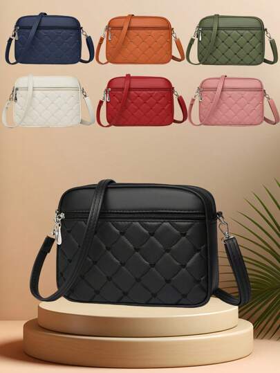1pc New Multi-Color Selection Layer Zipper Women's Shoulder Bag, Casual And Simple Love-Decorated Rhombus Crossbody Bag, Fashionable Girl Mobile Phone Bag And Mom Shopping Bag, Large-Capacity Multi-Functional Storage Bag, Mobile Phone Wallet Key Card Tissue Paper Cosmetics Umbrella Sunglasses Skin Care Products Lipstick Storage Bag , Suitable For Daily Travel, Versatile Style Favorite Holiday Gifts, Banquets, Travel, Business Trips, Outings, Outdoors, Happy Holiday Gifts For Ladies , Valentine's Day