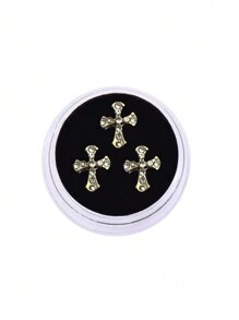 novani 3pcs/Box Vintage Tooth Gems, Crystal Rhinestone Metal Cross Tooth Gems, Diamond-Shaped Crystal Stones Metal Dental Jewelry - Gold - View 15