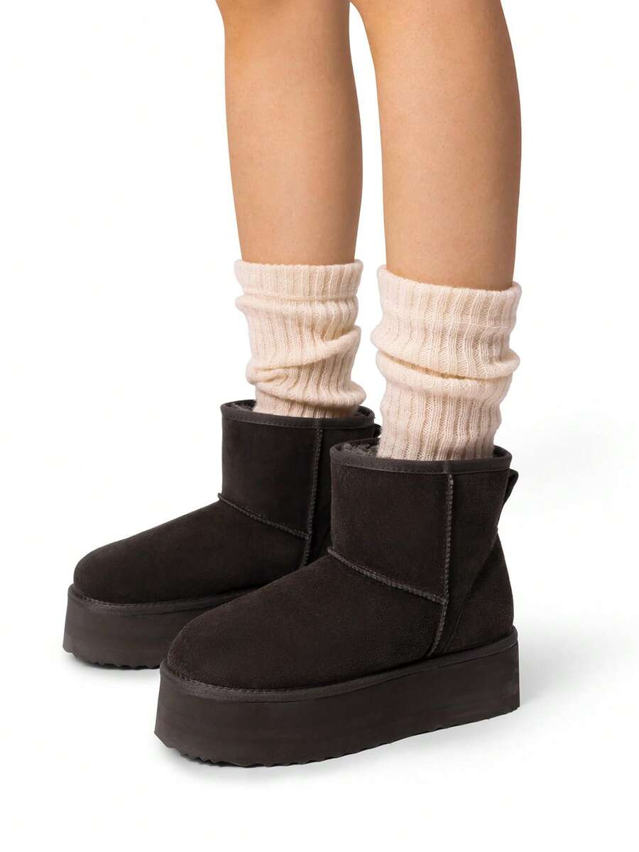 Women's 1.96 Inch Platform Ankle Winte Snow Boots Genuine Suede Classic – Faux Fur Lining Water-Resistant With DIY Bows,, Memory Foam Insole, And Anti-Slip Outsole Christmas Holiday Festive Brown Boots - 棕色 - 查看 1