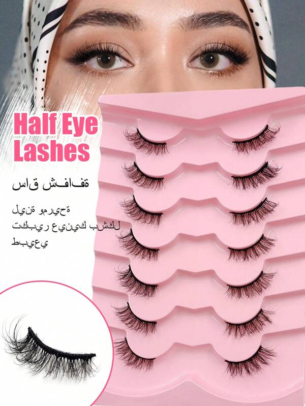 7 Pairs Half Eye Lashes Natural Looking Fluffy Soft And Wispy 3D False Eyelashes, Eye Tail Elongation For Beginners Eye Makeup Reusable