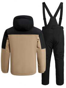 2pcs/Set Boyfriend Style Men Sports & Outdoor Sports Suit, Professional Sports & Recreation Outfit, Ski Suit Top And Bottom HX503-1 - 卡其色 - 查看 9