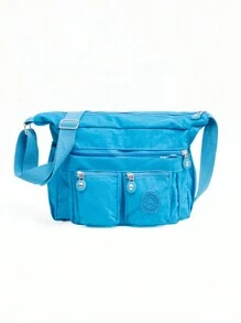 Women's Waterproof Causal Multilayer Medium Shoulder Messenger Bag W5004 - 藍色 - 查看 1