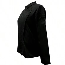 Chaqueta de chef con cuello alto de unicolor y cremallera, manga larga para mujeres