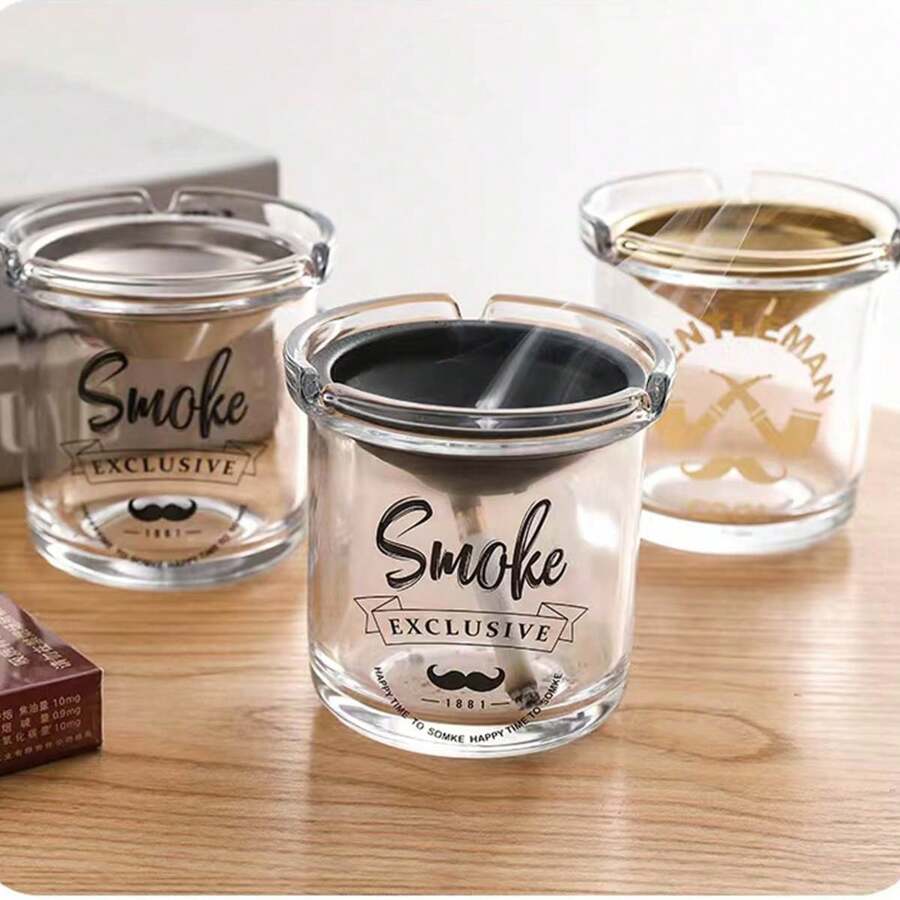 1 cái gạt tàn có nắp, thiết kế chống khói sáng tạo, nhẹ sang trọng cho gia đình, văn phòng, chất liệu thủy tinh - Nhiều màu - Xem 1