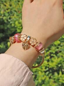Vòng tay charm DIY hoa anh đào hồng Vòng tay charm mắt hồng Vòng tay charm vương miện vàng cổ điển & vòng tay charm trái tim DIY Valentine - Vàng - Xem 15