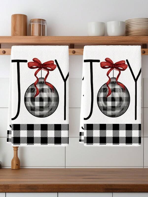2 peças toalhas de cozinha de feliz natal aquarela preto e branco búfalo xadrez toalhas de prato árvore de cozinha bolas decorativas floresta secagem toalhas de chá de mão 15,7 x 23,6 polegadas