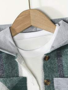 New Autumn/Winter Young Boy Color Block Hooded Long Sleeve Jacket - Green - View 3