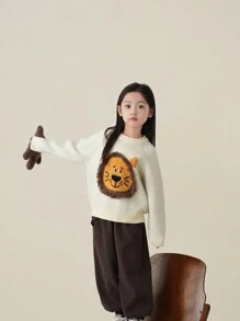 Girls Solid Color Puff Sleeve Shirt, Winter - White - View 1