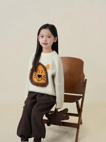 Girls Solid Color Puff Sleeve Shirt, Winter - White - View 5